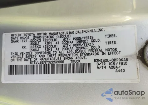 2003 Toyota Tacoma from USA, damaged, VIN 5TEVL52N73Z252996